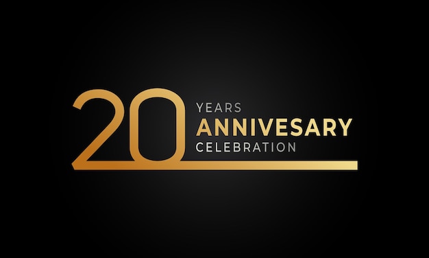 20-jarig jubileumfeest met enkele regel gouden en zilveren kleur geïsoleerd op donkere achtergrond