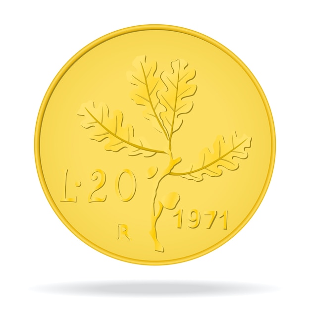 Vector 20 lire of italy vector illustration of an italian coin a coin on a white background