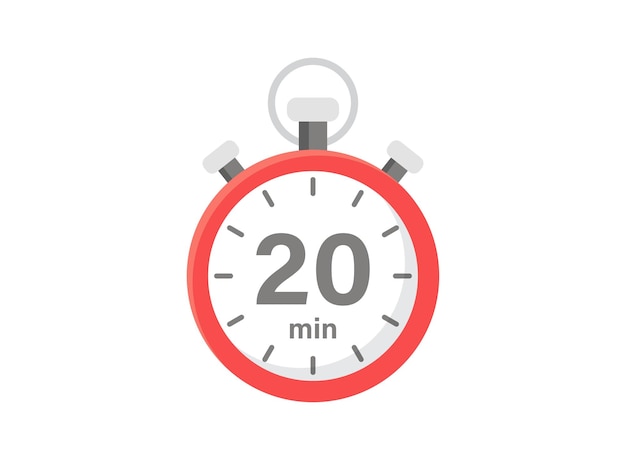 20 minuti sull'icona del cronometro in stile piatto illustrazione vettoriale del timer del quadrante dell'orologio su sfondo isolato concetto aziendale del segno del conto alla rovescia
