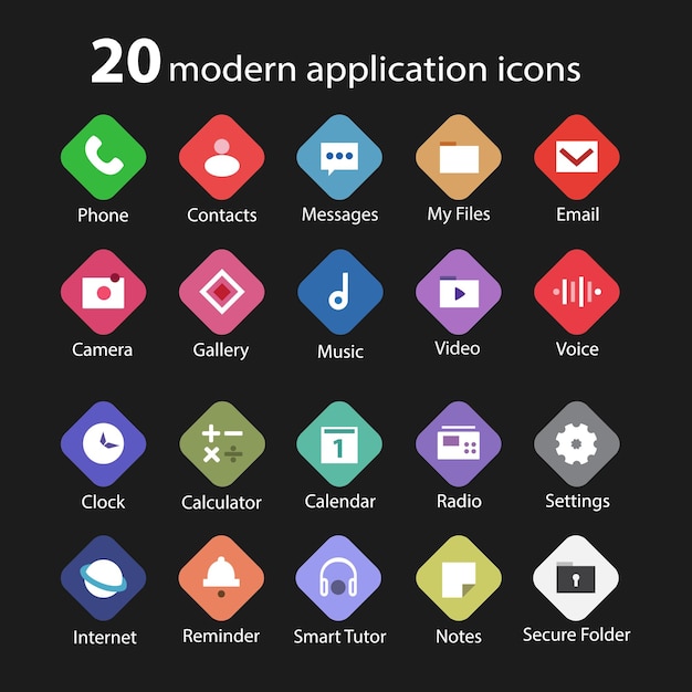 ユニークな色の20のモダンなアプリケーションアイコン