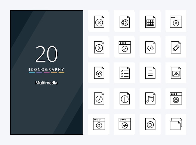 Vector 20 multimedia outline icon for presentation vector line icons illustration