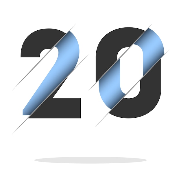 Vector 20 number, 3d cut design. icon for celebration design. vector typography. creative black design.