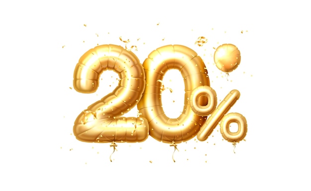 20 Off balloons discount sale balloon in the form of a digit golden confetti Vector