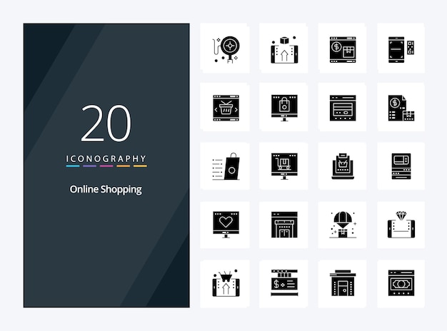 20 online winkelen solid glyph icoon voor presentatie vector iconen illustratie