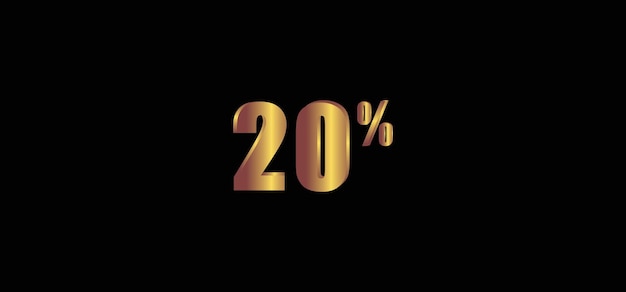 검은 배경 3D 금 고립 된 벡터 이미지에 20 %