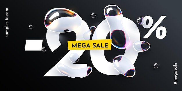 Vector 20 percent off discount creative composition with water drops fresh sale banner and poster