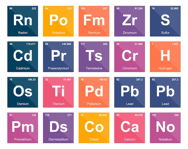 벡터 요소 아이콘 팩 디자인 벡터 그림의 20 preiodic 테이블