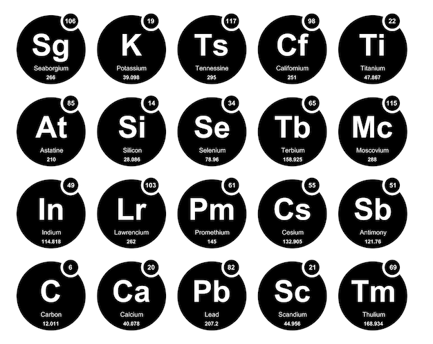 벡터 요소 아이콘 팩 디자인 벡터 그림의 20 preiodic 테이블