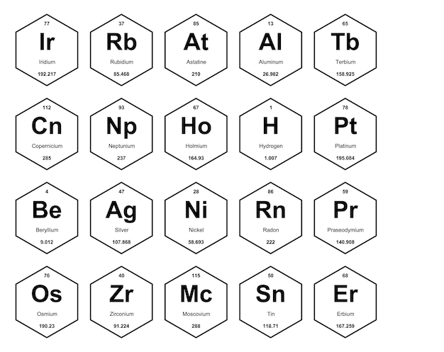 벡터 20 요소 아이콘 팩 디자인의 preiodic 테이블