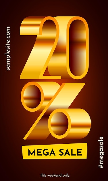 Vector 20 procent korting op creatieve compositie mega sale of 20 procent bonussymbool