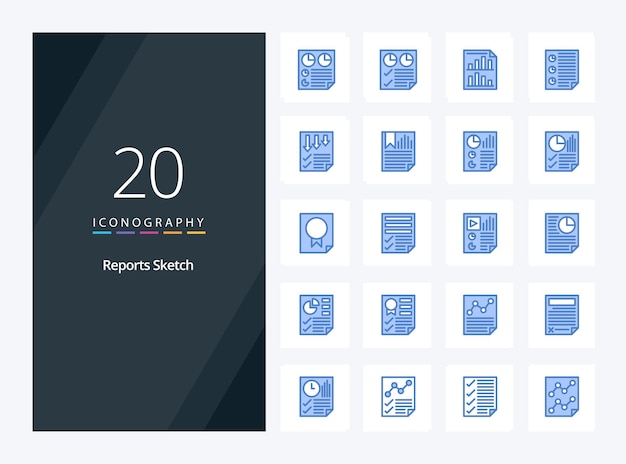 Vector 20 reports sketch blue color icon for presentation vector icons illustration