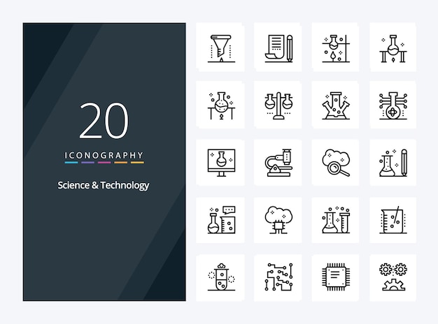 Vector 20 science and technology outline icon for presentation