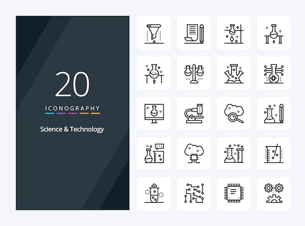 20 science and technology outline icon for presentation