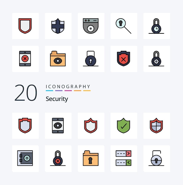 Vector 20 security line filled color icon pack like safe bank shield security antivirus