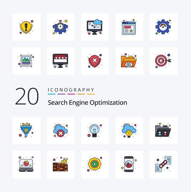 20 Seo Line Filled Color icon Pack als gegevensmap idee bestand creatief idee