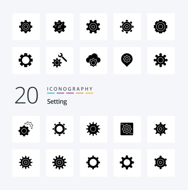 Vector 20 setting solid glyph icon pack like gear gear box general idea