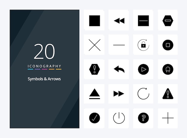 20 Symbolen Pijlen Vast Glyph-pictogram voor presentatie