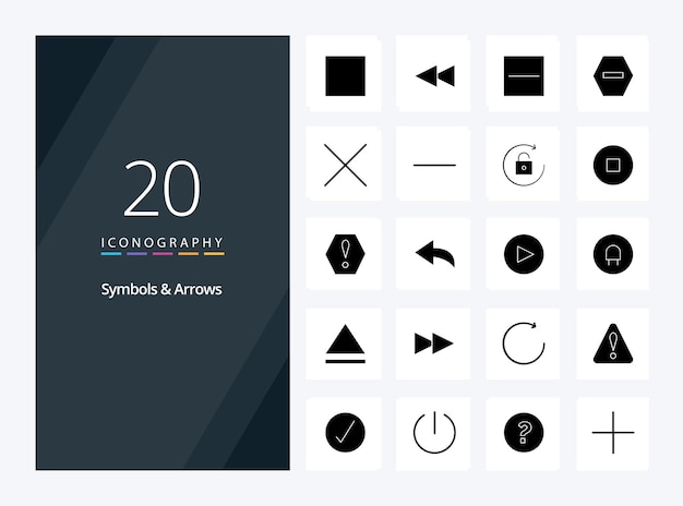 20 symbolen pijlen vast glyph-pictogram voor presentatie