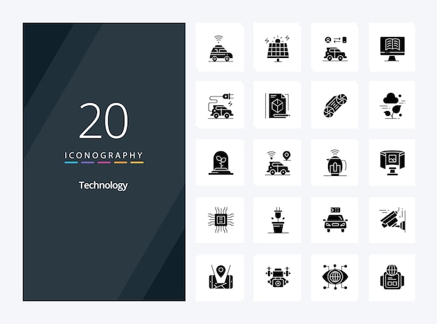 Значок 20 technology solid glyph для презентации