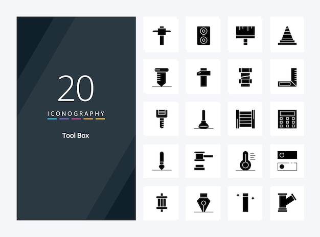 20 strumenti icona glyph solido per la presentazione illustrazione delle icone vettoriali