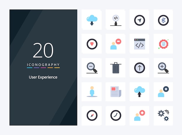 20 icona colore piatto esperienza utente per la presentazione