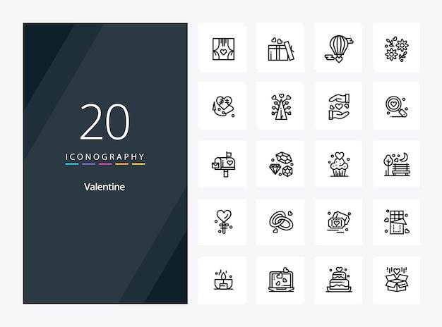 20 valentine outline icon for presentation