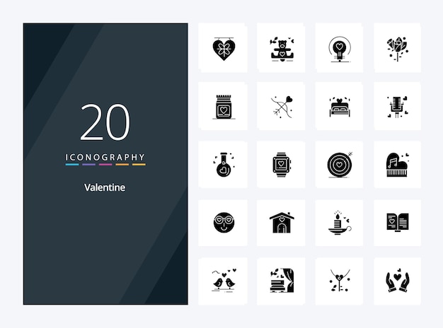 20 Valentine Solid Glyph icon for presentation Vector icons illustration