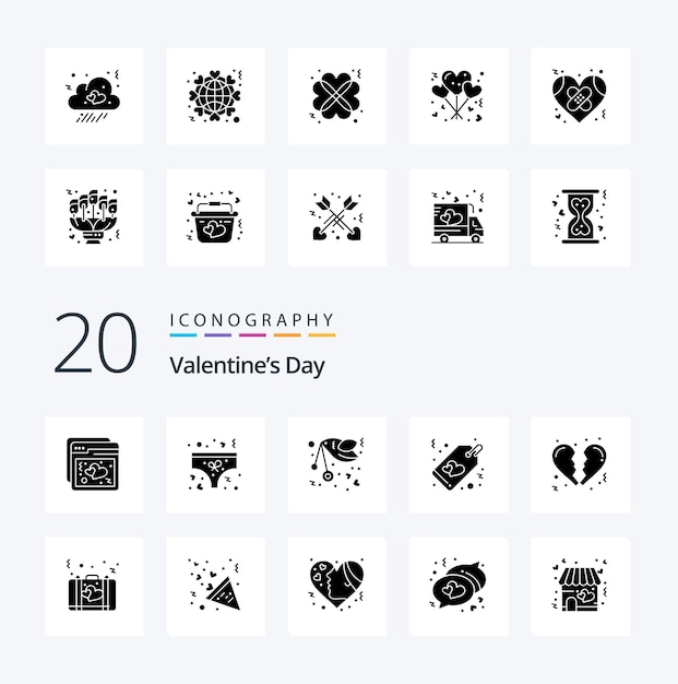 20 Valentines Day Solid Glyph icon Pack like broken sale bird love romance