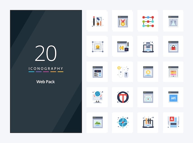 20 Web Pack Flat Color icon for presentation