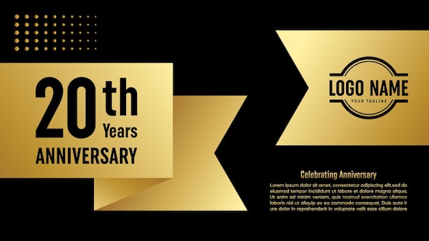 20 year anniversary celebration template design with golden ribbon style