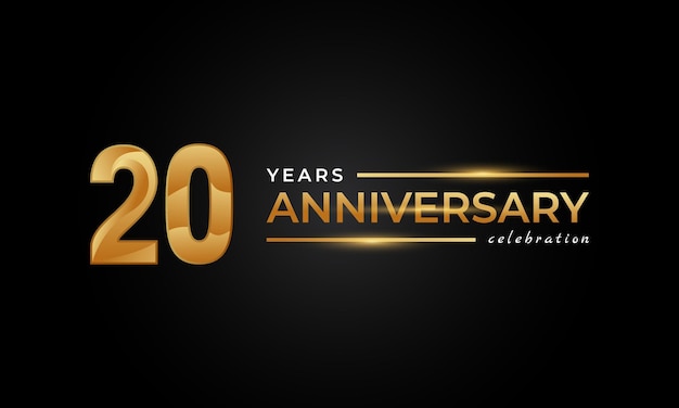 20 Year Anniversary Celebration with Shiny Golden and Silver Color Isolated on Black Background