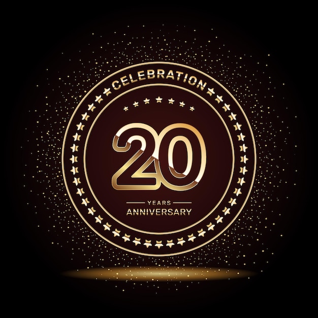 Vector 20 year anniversary logo design with double line numbers in gold color vector template