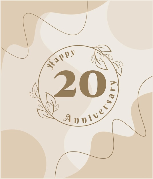 20° anniversario, logo minimalista. illustrazione vettoriale marrone sul modello di fogliame minimalista.