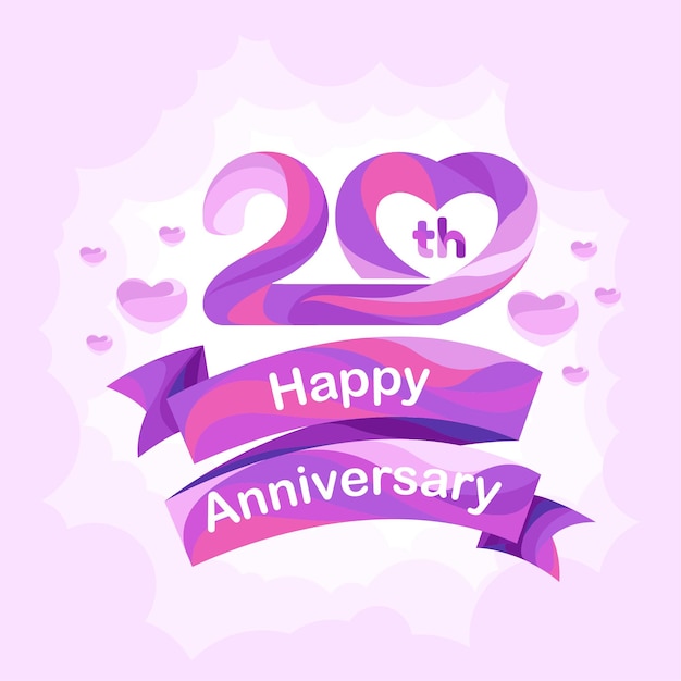 Vector 20 years anniversary vector icon logo greeting card design element with love for 20th anniversary