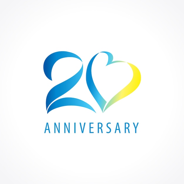 20-летняя концепция логотипа 20-летие номера Декоративный символ Поздравляю с сердцем