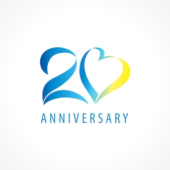 20년 된 로고 타입 개념 20주년 기념 숫자 장식 기호 마음으로 축하합니다