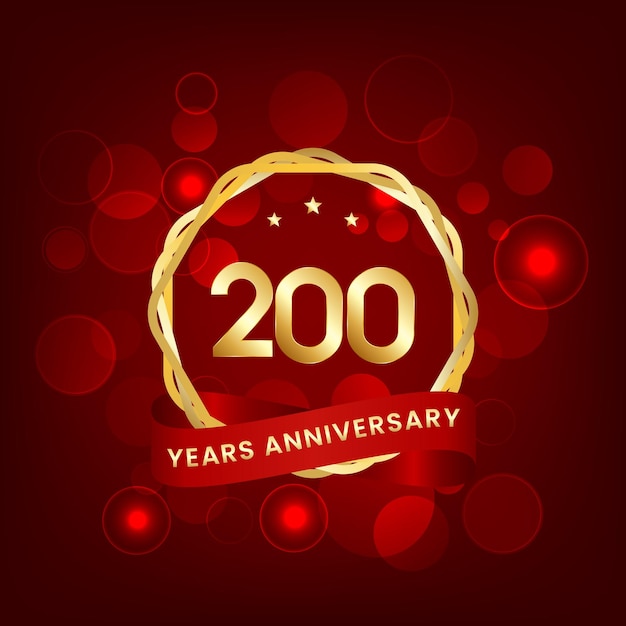 200 years anniversary Anniversary template design with gold number and red ribbon design for event invitation card greeting card banner poster flyer book cover and print Vector Eps10