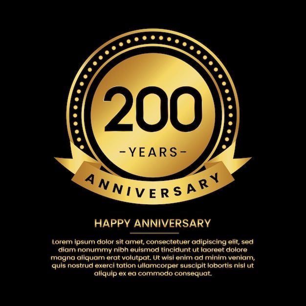 200 years anniversary banner with luxurious golden circles and halftone on a black background and replaceable text speech