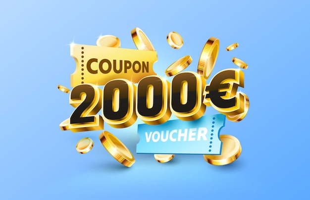 2000 euro coupon gift voucher cash back banner special offer vector illustration