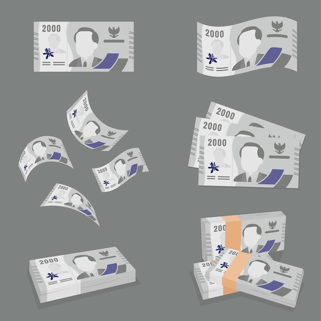 Vector 2000 indonesian rupiah currency set