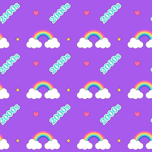 2000 rainbow pattern rainbow star heart and symbol 2000s on purple background y2k vibes elements