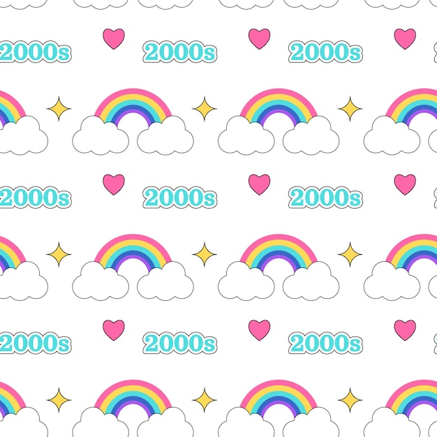 2000 regenboogpatroon Regenboog ster hart en symbool 2000s op witte achtergrond Y2k vibes elementen