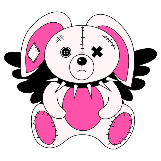 Vector 2000s emo girl kawaii bunny sticker y2k 90s glamour aestetic icartoon character