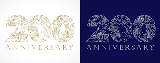 200th anniversary creative logo 200 years old ethnical style set of symbols Golden and silver set