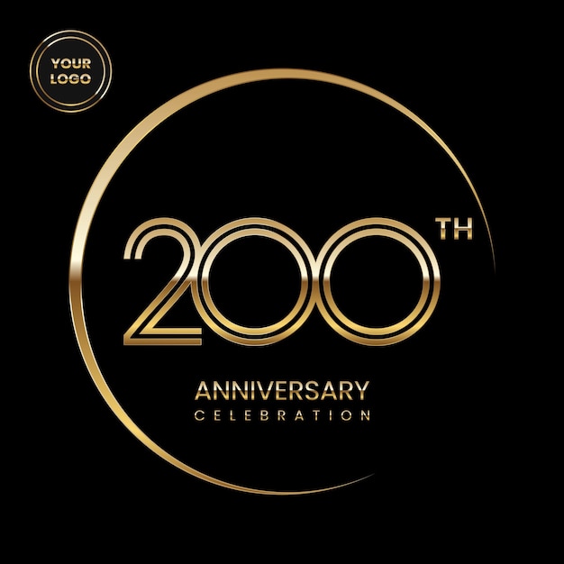 Logo del 200° anniversario design del logo dell'anniversario con numero d'oro line art logo vector template