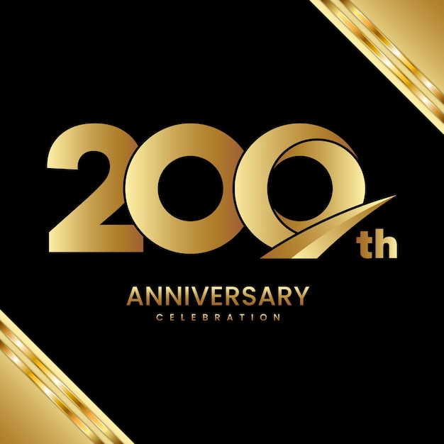 Vettore logo del 200° anniversario in colore oro con uno stile semplice e lussuoso