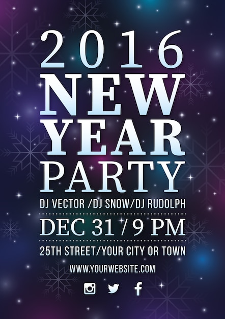 Vector 2016 new year party flyer