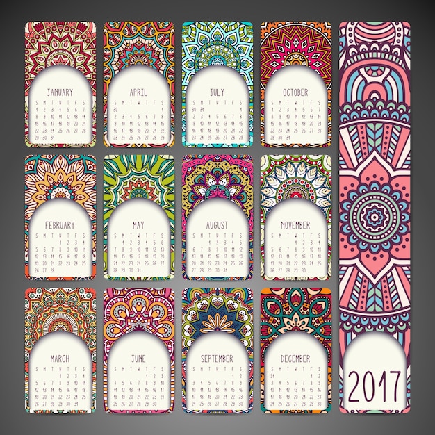 2017 calendar with decorative mandalas