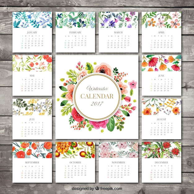 Vector 2017 floral calendar