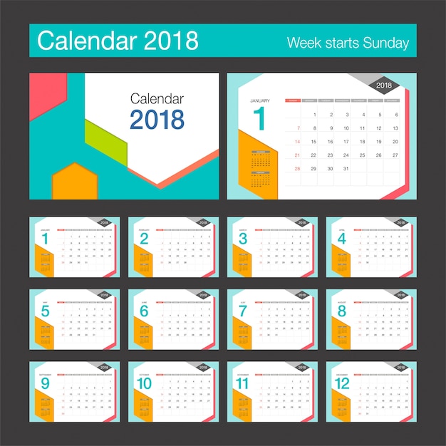 2018 agenda. bureaukalender moderne ontwerpsjabloon.